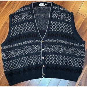 Piccadilly Men's Sweater Vest size 5x Big Button Up Navy Blue Academia Career